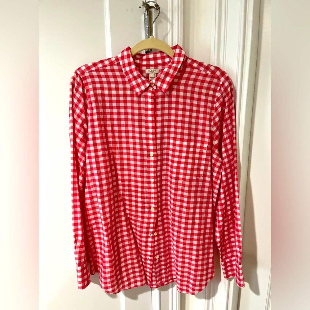 JCrew Dark Pink and White Button Up